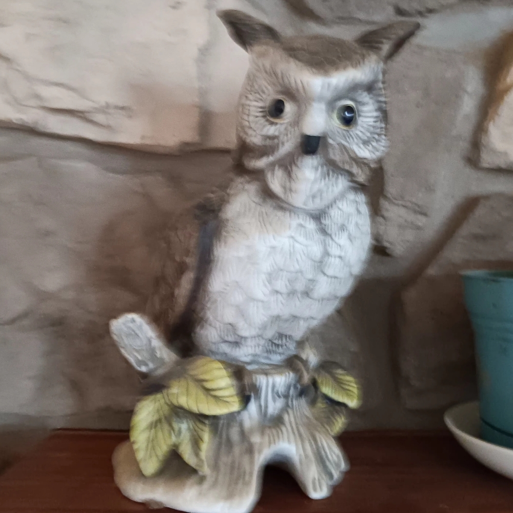 Large Ceramic Owl. On a branch.